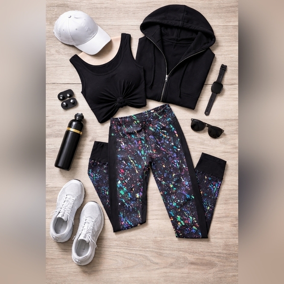 Fabletics Pants - Fabletics Colorful Paint Splatter Print Cropped Leggings